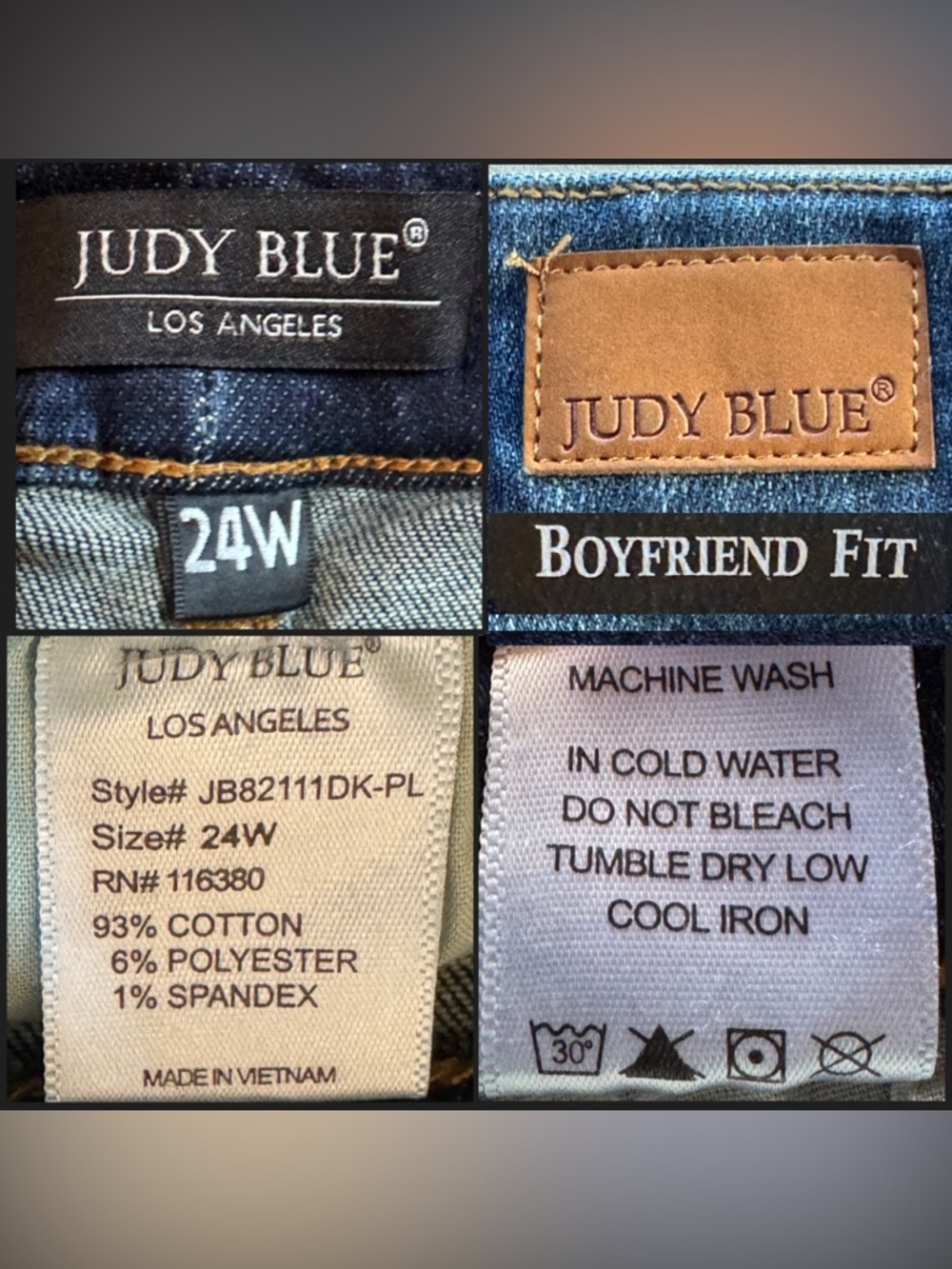 NWOT Judy Blue Distressed Boyfriend Fit Denim Jeans JB82111 (24W) - Picture 5 of 15